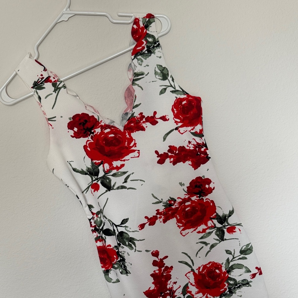 SHEIN White Dress with Red Floral Print